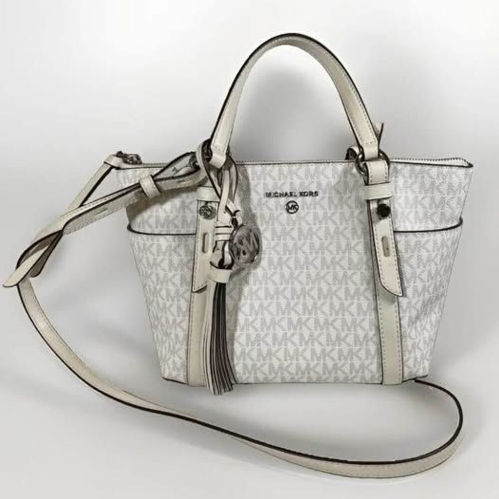 Michael Kors Sullivan Small Optic White MK Logo Tote Crossbody Bag